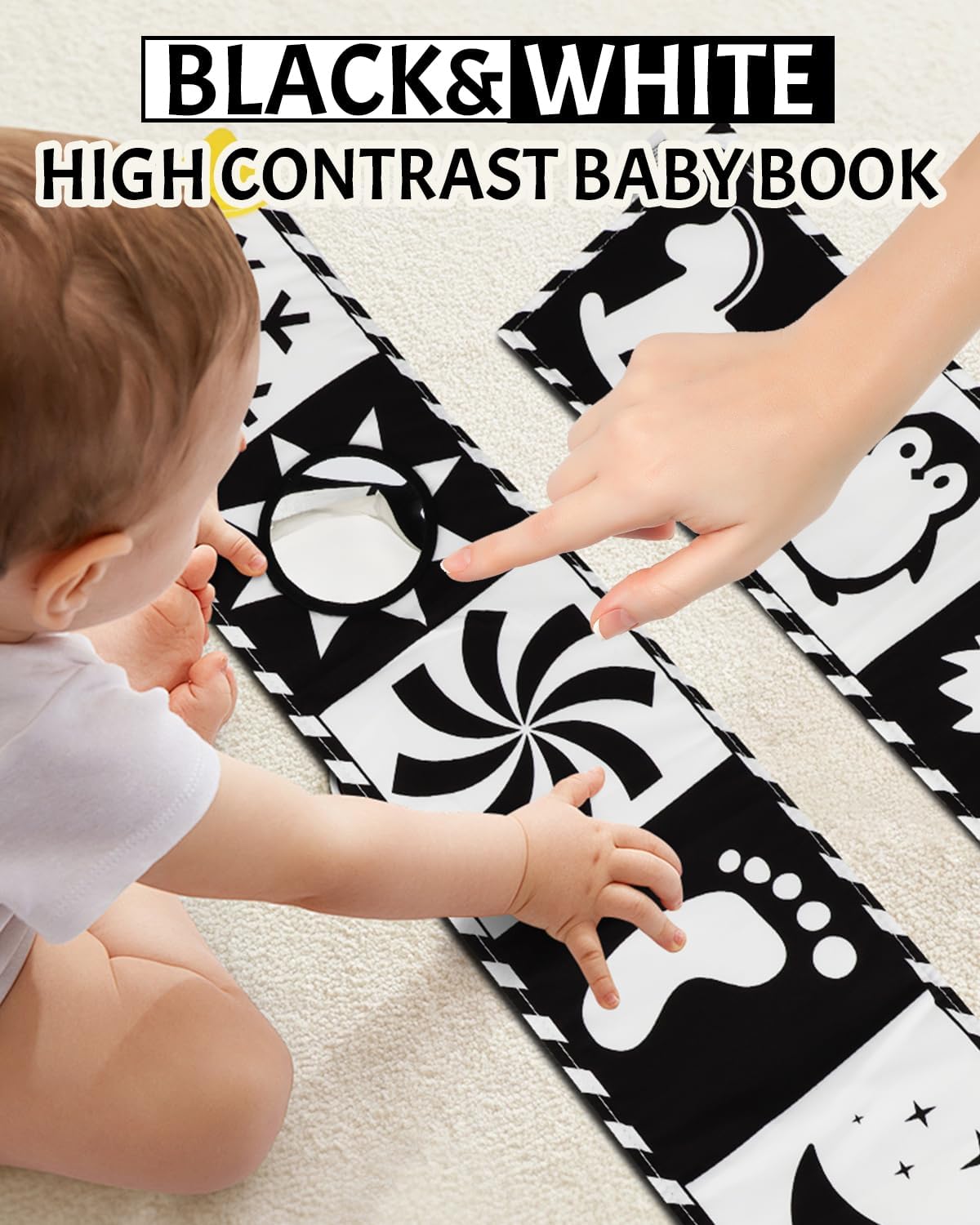 High Contrast Baby Toys, Black and White Newborn Toys for Brain Development, Soft Baby Books, Infant Sensory 0-6-12 Months, Tummy Time Toy, Visual Stimulation Montessori Gift