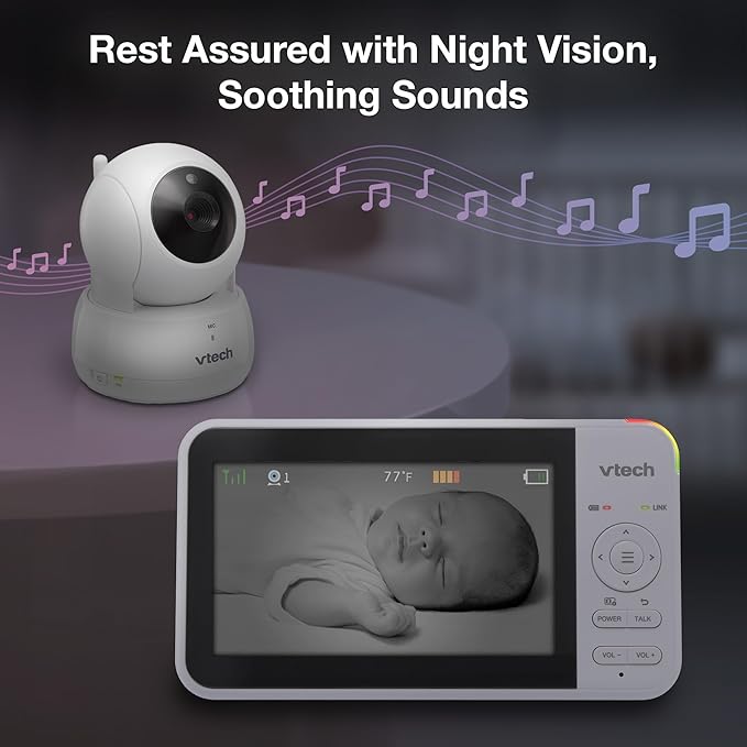 VTech VM924 Remote Pan-Tilt-Zoom Video Baby Monitor, 5" LCD Screen, Up to 17 Hrs Video Streaming, Night Vision, Up to 1000ft Range, Soothing Sounds, 2-Way Talk, Temperature Sensor,Secured Transmission