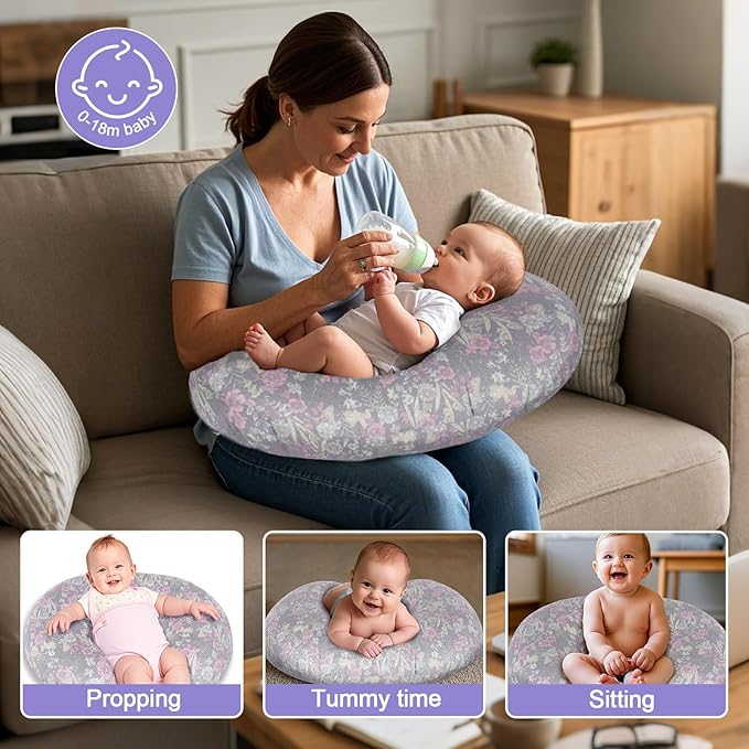 Nursing Pillow, Breastfeeding Pillow with Removable Cover, Ergonomic Breast Feeding Pillow, Baby Feeding Support Cushion for Mom Easier Breastfeeding- Original Size/Dusky Floral