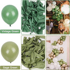 RUBFAC 129pcs Vintage Green Balloons Different Sizes 18 12 10 5 Inches Sage Green Latex Balloon Garland Arch for Masquerade Party Decorations Birthday Baby Shower Wedding Party Supplies