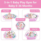 Baby Gym Play Mat, 8-in-1 Tummy Time Mat & Activity Gym, Washable Ball Pit, Infant Play Mat with Detachable Toys for Sensory Exploration and Motor Skill Development