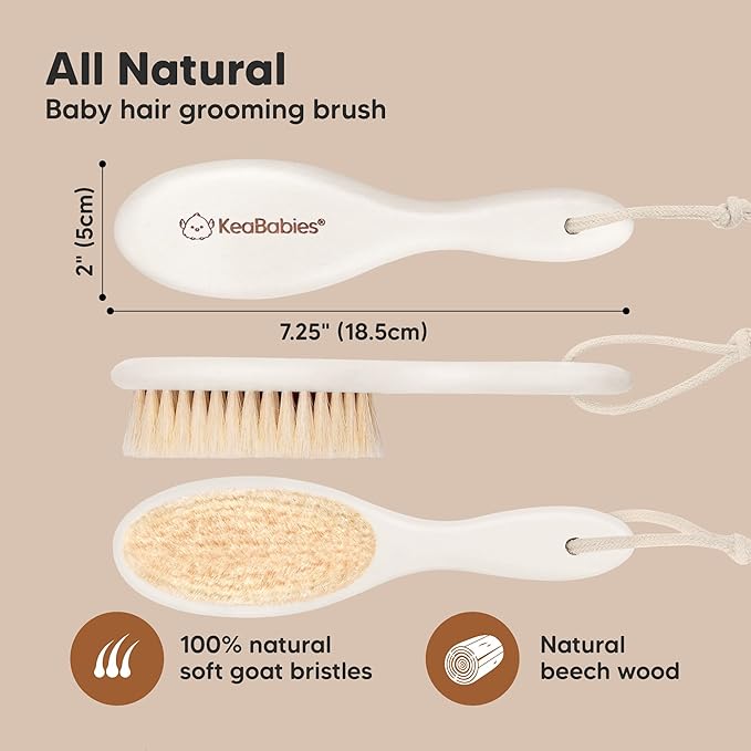 Wooden Baby Hair Brush - Cradle Cap Baby Brush with Soft Goat Bristles, Perfect Gentle Scalp Newborn Comb for Infant, Girls, Boys, Bath Essentials (Vanilla, Oval)