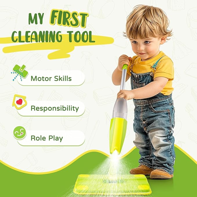Toddler Spray Mop-Montessori Toys Mini Size Cleaning Mini Mop That Really Spray -Kid Pretend Play Toys Gift for Toddlers Girls Boys
