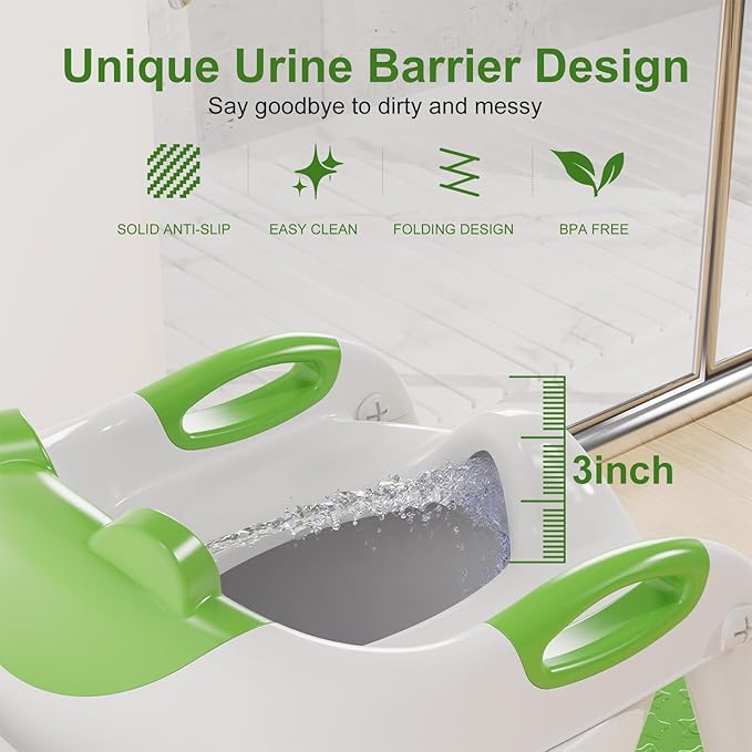 Potty Training Seat with Step Stool Ladder, Upgraded 2-in-1 Toddler Potty Training Toilet Seat with Non-Slip Step Splash Guard Handles and Waterproof Cushion, Toddler Potty Seat for Kids Boys Girls