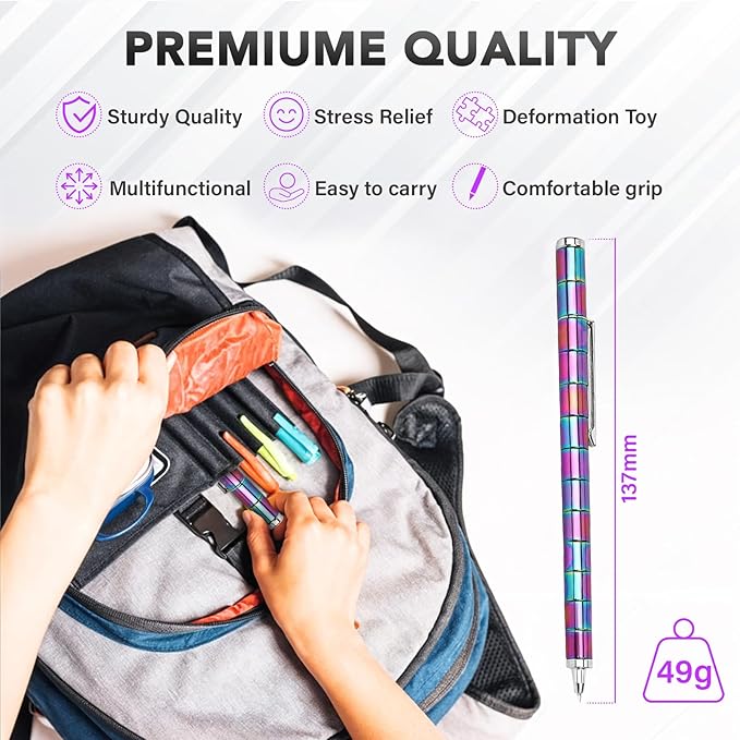 Magnetic Fidget Pen - Perfect Writing and Spinner Magnet Toy Combination, Figette Figit Pen with 13 Magnetic Rings, Ideal Office Study Gift for Kids 8+, Teens & Adults with ADHD(Colorful)