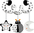 Car Seat Toys for Babies 0-6 Months,Hanging Rattle Toys for Crib Mobile, Baby Spiral Hanging Stroller Black and White High Contrast Toys for Newborn 0 3 6 9 12 Months Baby Boys Girls (Bug)