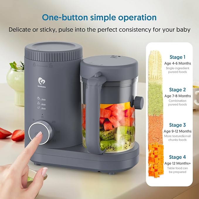 Baby Food Maker Bellababy Baby Food Processor, Puree Blender Steamer with Reversible Steam Basket, One Button Easy Operation & Large Opening for Easy Cleaning