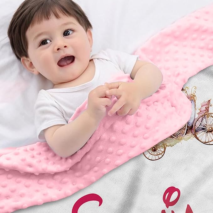 Personalized Baby Blankets for Girls, Custom Name Floral Castle Pattern Baby Blanket, Soft Minky Dot Blanket for Newborns and Toddlers, Ideal for Baby Showers Christmas Brithday Gifts
