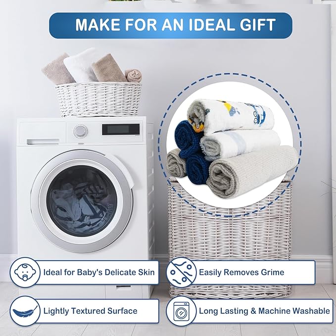 softan Baby Washcloths, 24Pack Baby Wash Cloths Extra Soft & Ultra Absorbent, Baby Towels Face Towel Unisex for Boys Girls Face & Body, Washclothes Gentle on Sensitive Skin, 9''x 9'' Truck