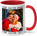 Ship Next Day Custom Mug Design Your Own Photo Text Personalized Picture Gifts for Women Men Customized Gifts Idea Personalized Coffee Mugs 11oz Red Handle