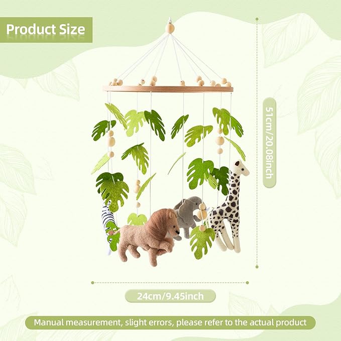 Baby Mobile for Crib Safari Nursery Mobile Handmade Jungle Baby Mobile Woodland Nursery Decor Forest Animals Crib Accessories with Lion Elephant Zebra Giraffe