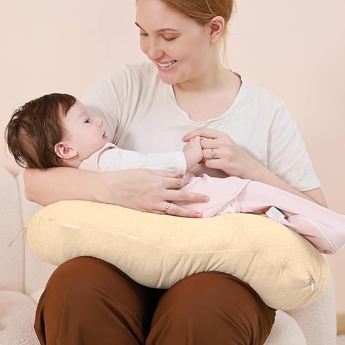 FUNUPUP Muslin Nursing Pillow Cover Compatible with Boppy Nursing Pillow, Soft Baby Nursing Covers for Breastfeeding Pillows for Baby Boys Girls, Beige
