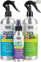 YAYA ORGANICS Family Bundle – Protect Your Family from Ticks and Mosquitoes with All-Natural, Proven Effective Repellents - Tick Ban 16 oz, Squito Ban 16 oz, Baby Bug Ban 4 oz