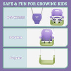 2 in 1 Toddler Swing & Baby Jumper, Foldable Baby Bouncer with Soft Cushion, Foldable Indoor & Outdoor Use, Easy to Install & Store Swing Sets for Backyard Play (Purple)