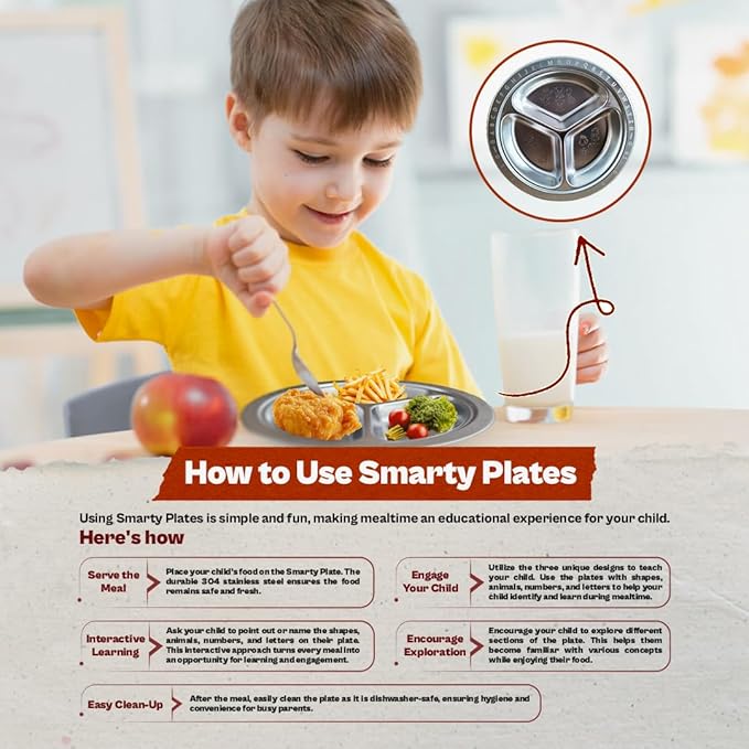 Stainless Steel Plates for Kids, Toddler Plate, Non Toxic Baby Dinnerware, BPA-Free Feeding Tray, Durable, Easy to Clean, Compatible with Dishwasher, Freezer, Microwave