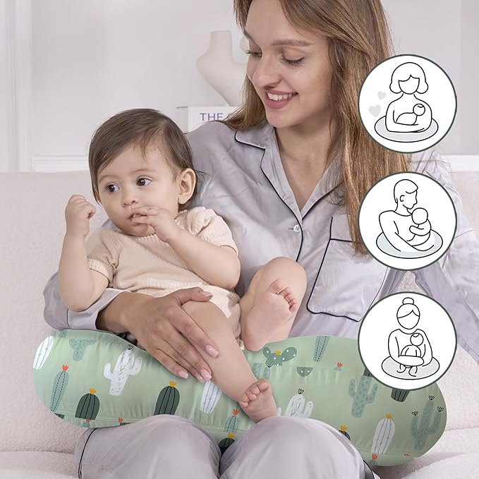 Little Grape Land Nursing Pillow,Upgraded Breast Feeding Pillow for Mom,Breastfeeding & Bottle Feeding for 0–12 Months, Soft Machine Washable Cover with Firm Breathable Filling, Tummy Time,Cactus