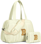 Duffle Bag for Travel Women, Travel Bags，Party Gifts-Initial Overnight Bag with Wet Pocket，Lightweight Weekender Bags Personalized Gym Tote with Makeup Pouch