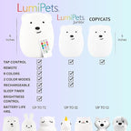 Lumipets Remote Control Silicone Night Light for Kids - Bear Design with 9 Soft Colors & Sleep Timer - Rechargeable, Battery-Operated Lamp for Bedroom | Baby Nursery, Toddler, Girls, Boys