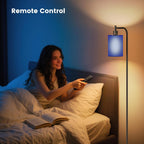 Floor Lamp with Linen Shade, Dimmable Tall Standing Lamp with Remote Control & 3 Color Temperatures, Modern Floor Lamps for Living Room Bedroom Office Corner, 9W LED Bulb Included