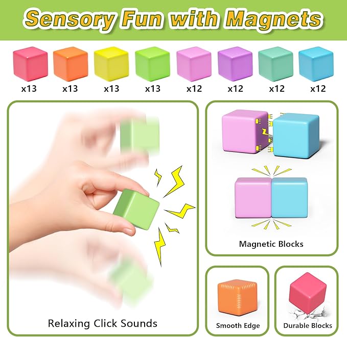 Magnetic Blocks for Toddlers Toys, Magnetic Building Cubes Toy for Sensory STEM Autism Education Preschool, Magnet Toys for 3 4 5 6 Year Old, Birthday Gifts Games for Boys Girls