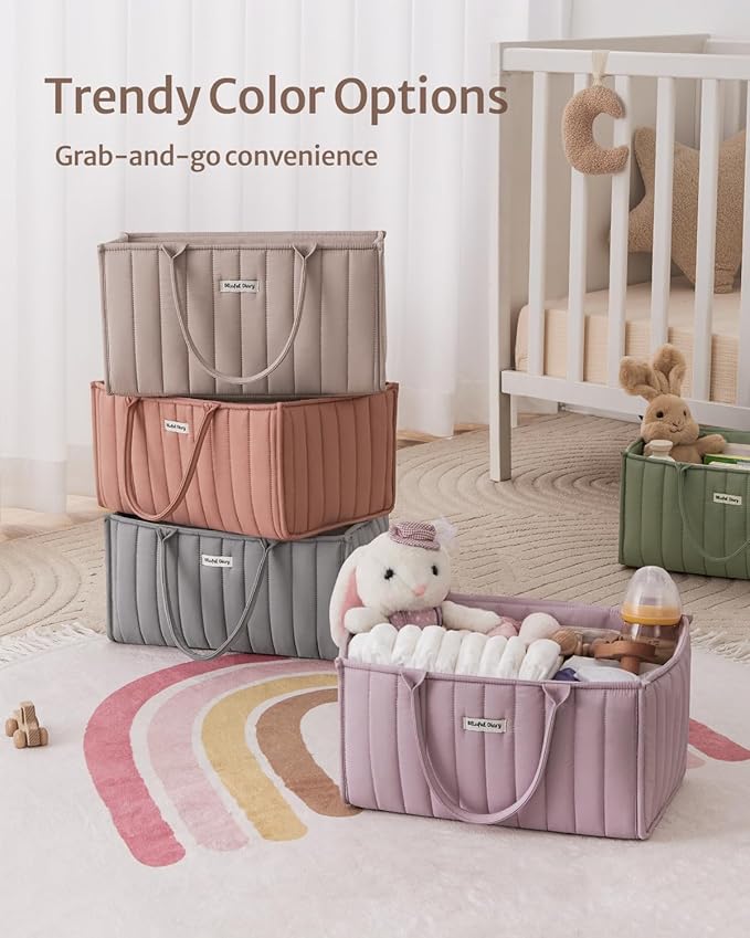 Blissful Diary Baby Diaper Caddy Organizer, Stylish Storage Basket for Newborn Essentials and Diaper Station, Gift for Baby Shower and Registry Must-Have, Mauve Pink