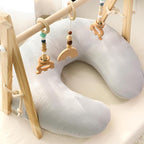 Hooyax Muslin Nursing Pillow Covers 2 Pack, Soft and Breathable Nursing Covers for Breastfeeding Pillows, Adorable Infant Feeding Pillow Slipcover for Baby Boy and Girls (Gray Creamy-White)