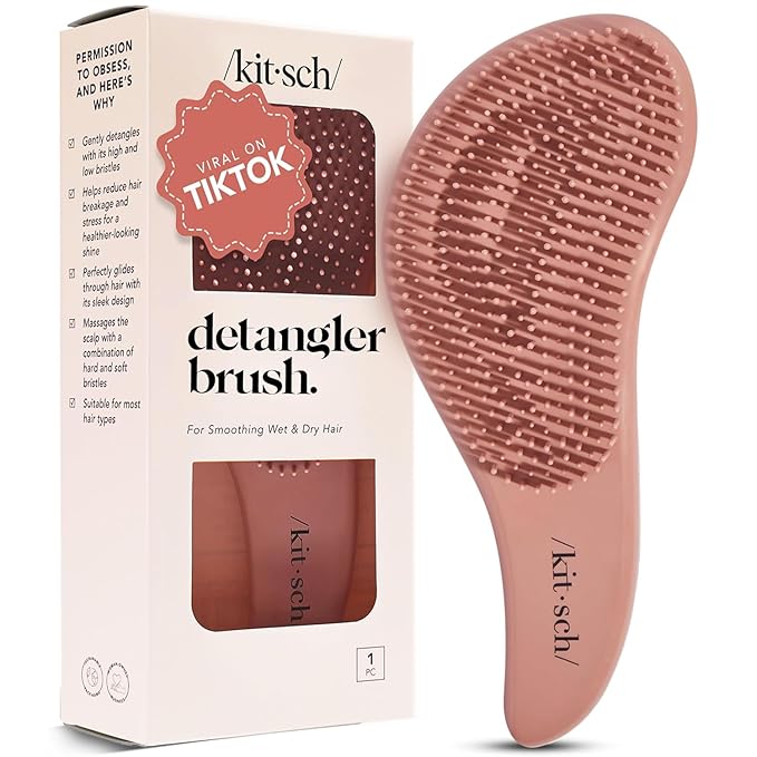 Kitsch Detangler Brush – Gentle Curly Hair Brush with Flexible Bristles for All Hair Types - Wet or Dry | Detangling Hair Brushes for Women & Men, Adults & Kids - Terracotta