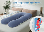 QUEEN ROSE Pregnancy Pillows, 60 Inch Cooling U Shaped Body Pillow for Sleeping, Extra Long Maternity Pillow for Pregnant Women, Body Support for Adults, with Soft Silky Cover, Blue