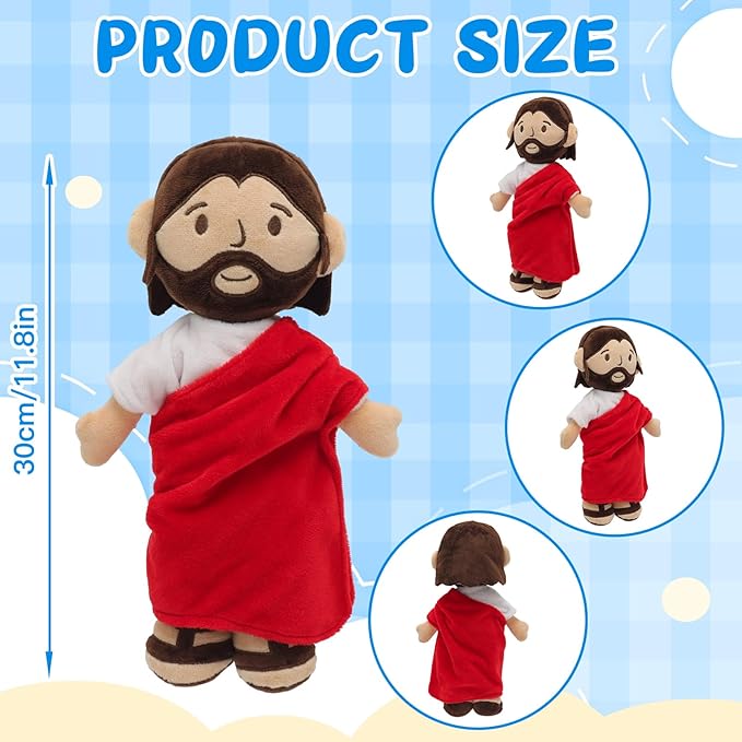 Brown Jesus Plush Doll Guardian Baptism Stuffed Plushie Savior Toy Gifts for Church Sunday School Religious Easter Gift (RED)