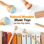 Baby Musical Instruments - Montessori Musical Toys for Toddlers 1-3, Wooden Percussion Instruments Set, Neutral Colors Modern Boho Music Toys for 1 Year Old, Kids Preschool Educational Birthday Gifts