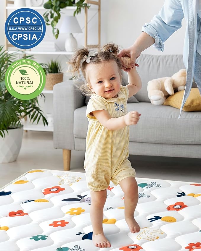 Odorless Premium Foam Baby Play Mat 79" x 63", Soft Microfiber Fabric Crawling Mat for Floor- Comfortable and Hypoallergenic, Non-Slip Cushioned Floor Playpen mat for Infants,Babies,Toddlers