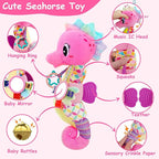 Baby Sensory Toys 0-6 3-6 Months Musical Stuffed Animal Plush Pink Seahorse for Infant 6-12 Month Tummy Time with Baby Mirror Newborn Crinkle Developmental Toy Girls Boys Birthday Gifts 0-3 4 5 Month