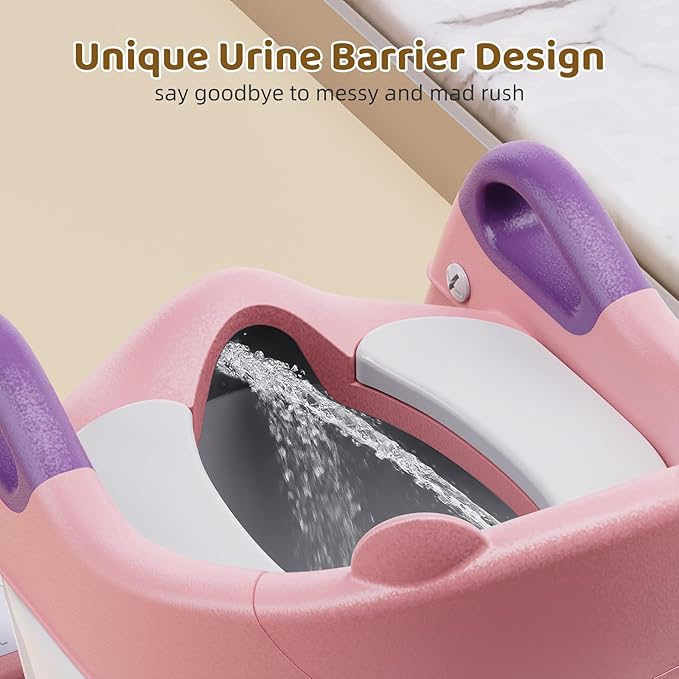 Potty Training Seat, 3-in-1 Toddler Toilet Seat with Step Stool Ladder, Splash Guard Anti-Slip Pad, Foldable Potty Chair with Soft Cushion for Toddler Kids Boys Girls