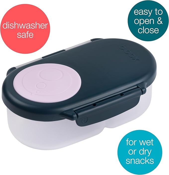 b.box Snack Box Reusable Snack Containers with Lids 2 compartments, Bento Box for kids and toddlers, Leakproof Lunch Box, BPA free and Dishwasher Safe Snack Container (Indigo Rose, 1 3/4 Cup)