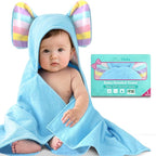VOOVA & MOVAS Thick Baby Hooded Bath Towel - 100% Cotton,500GSM, 33x31.5 Inches,0-2Years, Super Absorbent Large Towel with Cute Elephant Ears Hood for Newborn,Toddler,Infant, Baby Blue