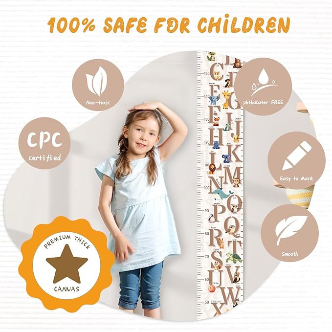 Customize Name Growth Chart Wall, Cute Letters Canvas Height Chart for Kids, Height Indicator Tape Ruler Growth Chart Decor, Toddler Room Decoration, Baby Measuring Board