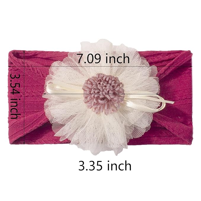 Baby Girls Sunflower Headbands, 3 Pack Baby Hairband Hair Bows Lace and Stretchy Elastic Accessory for Newborn Infants Toddlers (Burgundy+Yellow+White, One Size(Stretchy))