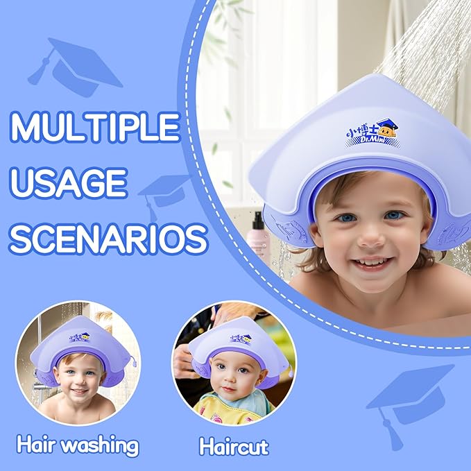 Baby Shower Cap Shield for Kids Soft Silicone Adjustable1-8 Years Old Hair Washing Hat for Kids Toddler Shower Cap Shield Makes the baby Bath More Fun