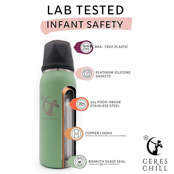 CERES CHILL OG Breastmilk Chiller, Reusable Storage Container, Up to 34 oz. - Bottle Cooler Keeps Milk at Safe Temperatures for Up to 20 Hours, Connects w/Most Pumps (Black)