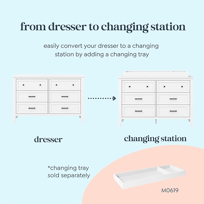 DaVinci Beau 6-Drawer Dresser in White, GREENGUARD Gold Certified, Easy Assembly