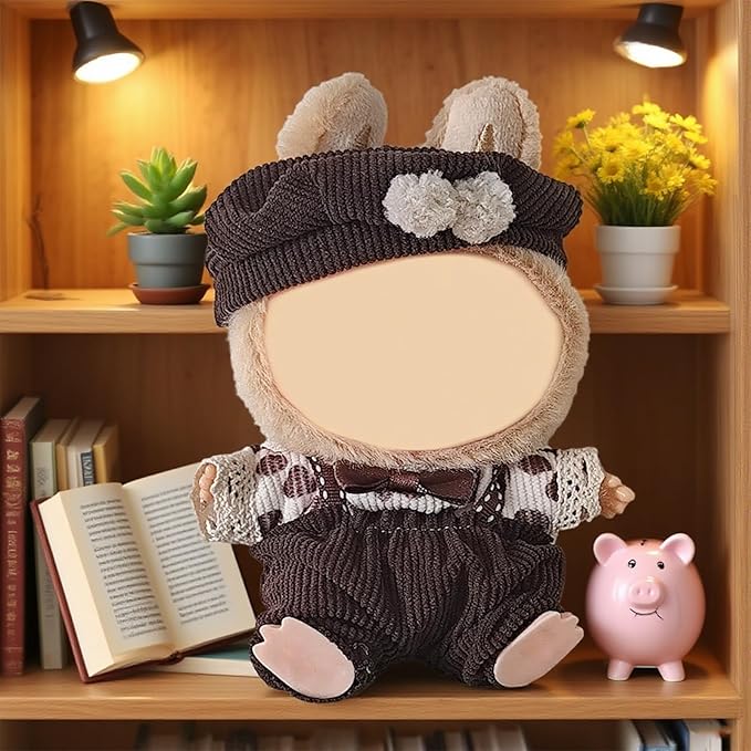 17cm Doll Clothes, Accessories for 15/17cm Dolls Clothes Headband + Overalls, Dolls Keychain Accessories, No Doll Included (Cookies Brown)