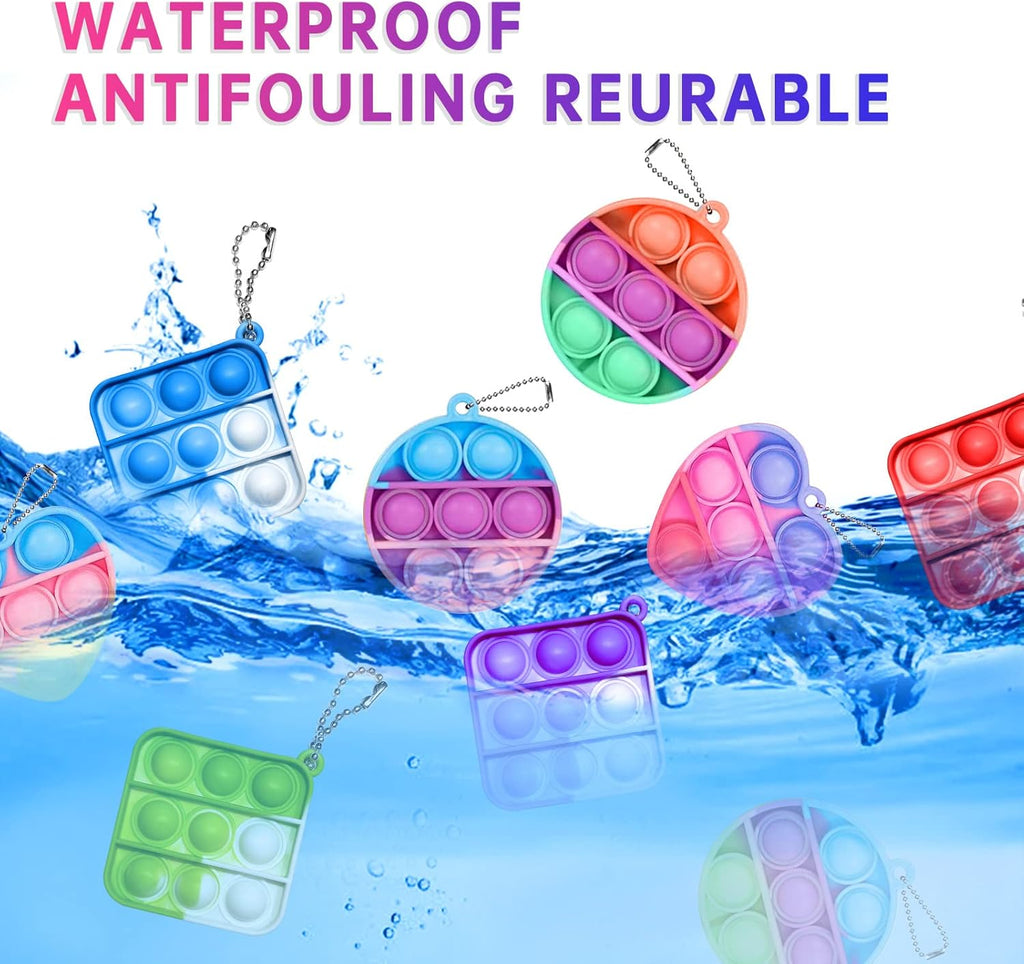 108 PCS Mini Pop Keychain Fidget Toys,3 Shape Pop Fidget Toys Its Party Favors Kids Toys Fidgets Packs Sensory Toys Stress Toys Party Gift,Push Mini Pop Keychain Bulk