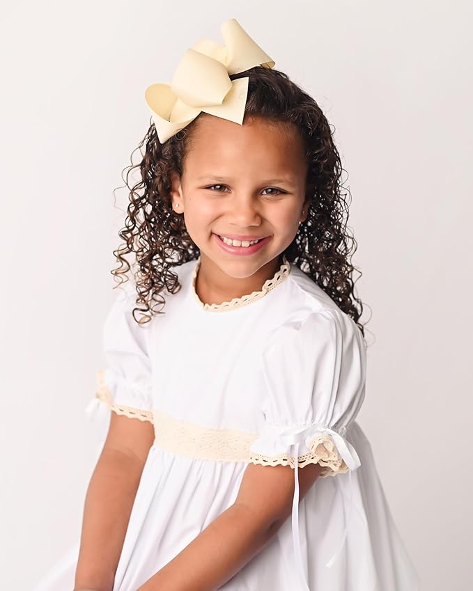 Wee Ones Girls' Plain Wrap Classic Grosgrain Hair Bows on a WeeStay No-Slip Hair Clip, Handmade, King, Antique White