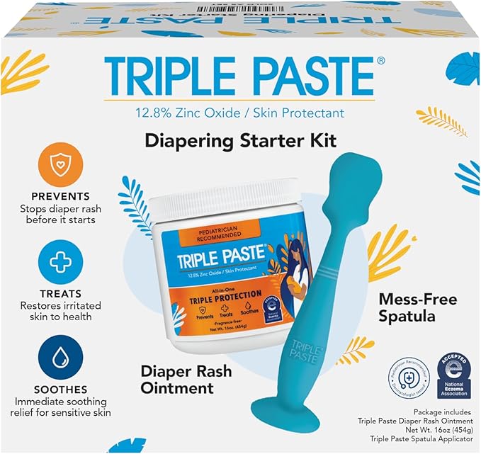 Triple Paste Diaper Rash Cream and Spatula Bundle - 16 oz Zinc Oxide Ointment and Spatula Treatment, Soothe and Prevent Rash with a Pediatrician-Recommended Hypoallergenic Formula
