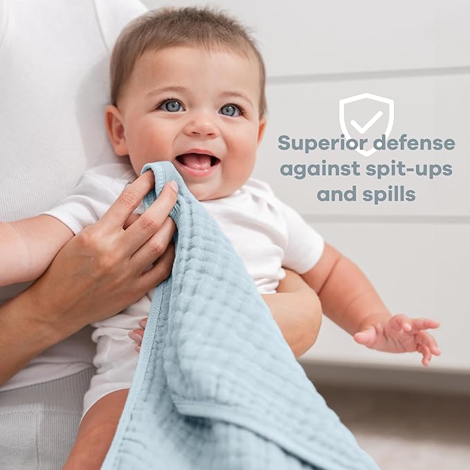 Comfy Cubs Muslin Burp Cloths 20" x 10", Pack of 6 - Large, 6-Layer, Ultra Absorbent 100% Cotton for Baby Drool and Messes - Soft, Safe & Gentle Baby Burp Cloths Set for Boys & Girls - Sky Blue