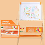 3-in-1 Wooden Easel for Kids, Toddle Double-Sided Easel with Magnetic Whiteboard and Painting Blackboard, 360° Rotatable, Paper-roll Holder, Storage Tray, and Stickers Included