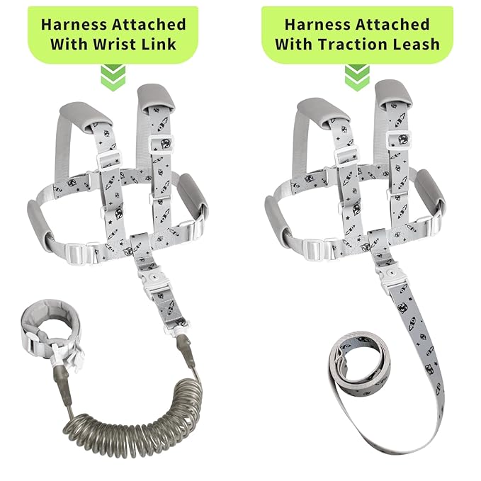 4 in 1 Toddler Harness Leash with Rocket Pattern, Reflective Kids Harnesses with Anti Lost Wrist Link, Child Leashes for Boys Girls,Suitable for Outdoor Activity