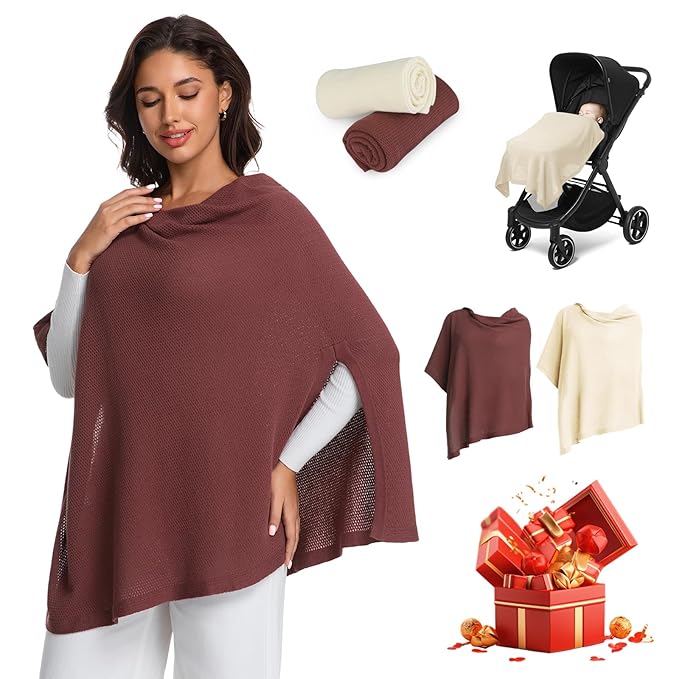 2pk Nursing Cover for Breastfeeding, Soft & Breathable Privacy Poncho, Multi-Use Feeding Shawl, Comfortable & Portable Breastfeeding Cover for Women Includes Mesh Laundry Bag
