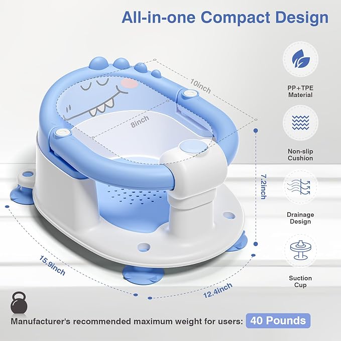 Baby Bath Seat for Babies 5 Months & Up - Non-Slip Bath Seat for Sitting Up, Soft Cushion & Compact Design, Toddler Bathtub Seat