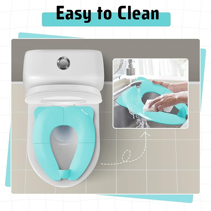 Maliton Travel Potty Seat for Toddler & Kid Travel, Portable Foldable Potty Seat with Storage Bag, Non-Slip Potty Training Toilet Seat Cover wth Splash Guard (Aqua Green)